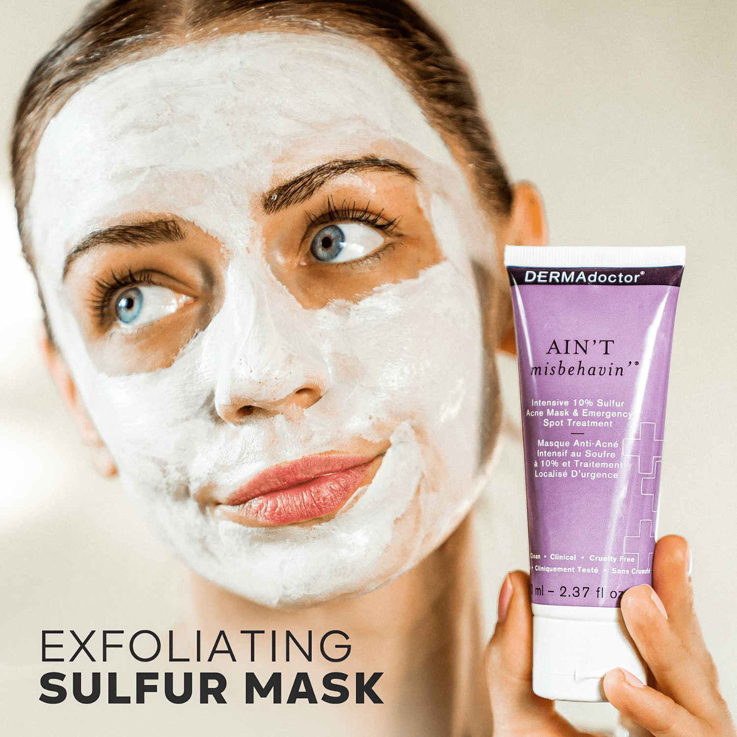DERMAdoctor Ain’t Misbehavin’ 10% Sulfur Acne Face Mask | Intensive Treatment for Breakouts, Pore Care, 2.3 fl oz