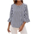 thumbnail image 2 of aidice Long Sleeve Shirts for Women Round Neck Flare Sleeve Loose Striped Pullover Casual Blouses Tops, 2 of 7
