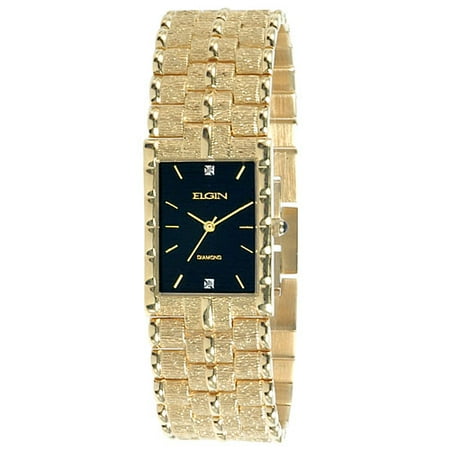 Men's Gold Plated Link Watch with Diamonds, Black Dial