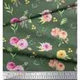 thumbnail image 3 of Soimoi Green polyester Crepe Fabric Leaves & Rose Floral Printed Fabric 1 Yard 42 Inch Wide, 3 of 3
