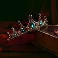 thumbnail image 3 of FELTECHELECTR FRCOLOR Tiara de cristal verde barroco, corona de aleación vintage para el cabello, accesorios para el cabello para bodas y compromisos, 3 of 5