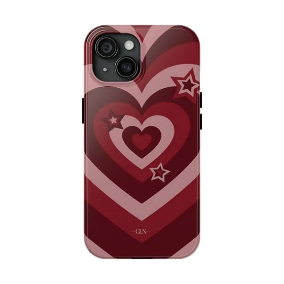 Cases Cover, Retro Love Tough Phone Case – Red Heart & Stars Dual Layer Protective Cover for iPhone 16 Pro Max, 16 Plus, 15, 14, 13, 12, 11, X, Samsung Galaxy S25, S24, S23, S22