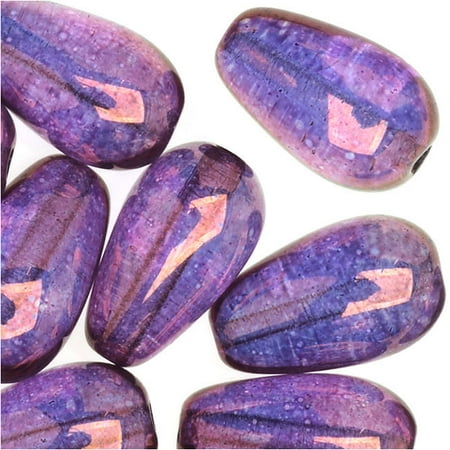 Recycled Glass Beads - Czech Glass, Smooth Tear Drop Beads 10x6mm, 20 Pieces, Luminescent Amethyst