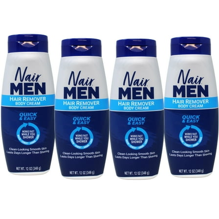 Nair Men Hair Remover Body Cream, Back, Chest, Arms, Legs, Works Fast While You Shower, Quick & Easy, 12 OZ - 4 Pack