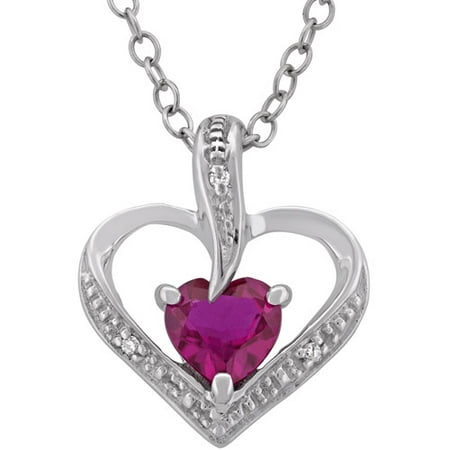 Created Ruby Diamond Accent Sterling Silver Open Heart Pendant, 18