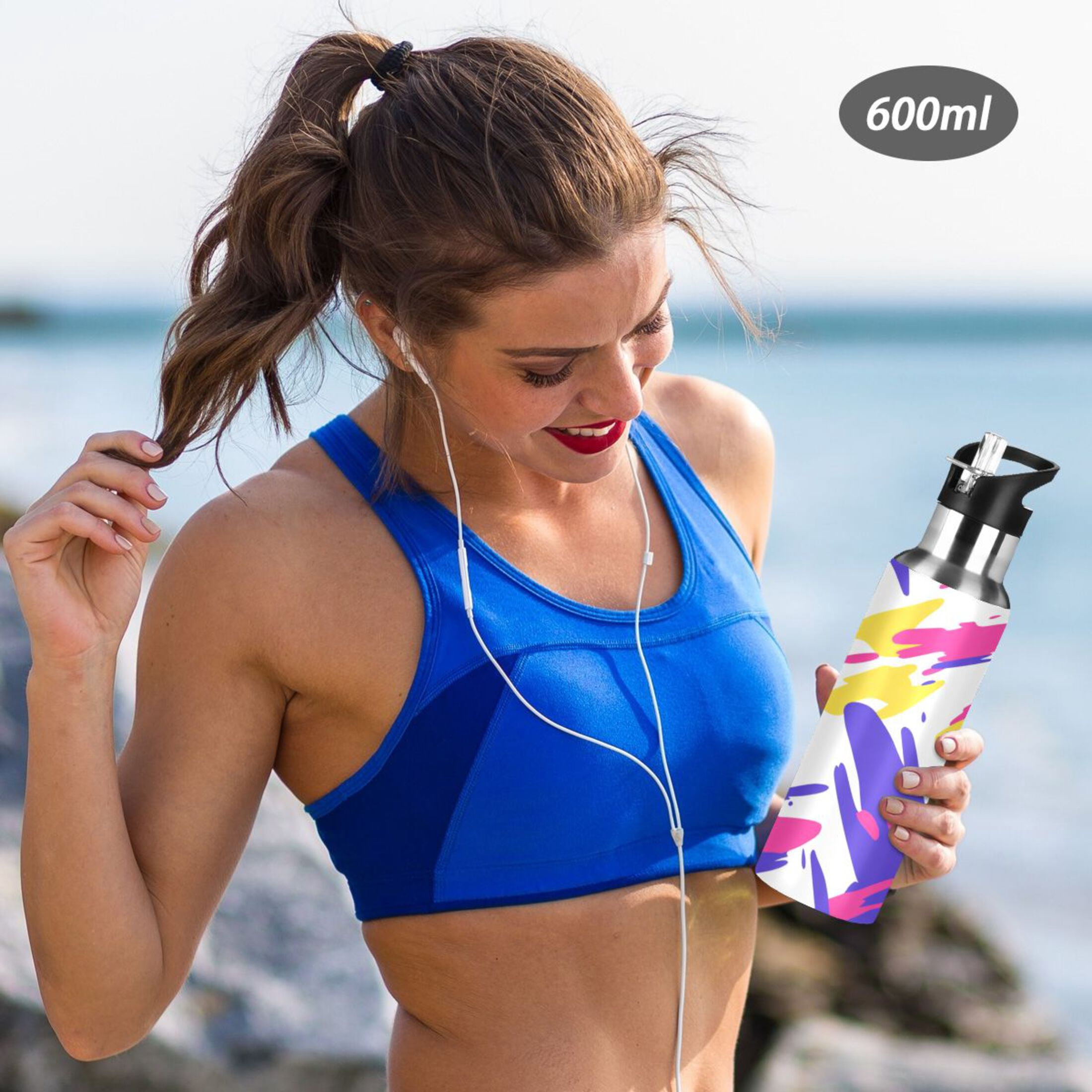 Colorful Abstract Brush Strokes 600ml Double Walled Stainless Steel LeakProof Sports Bottle Thermo 8h