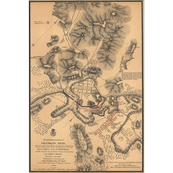 24"x36" Gallery Poster, Battlefield map of Franklin, Tennessee