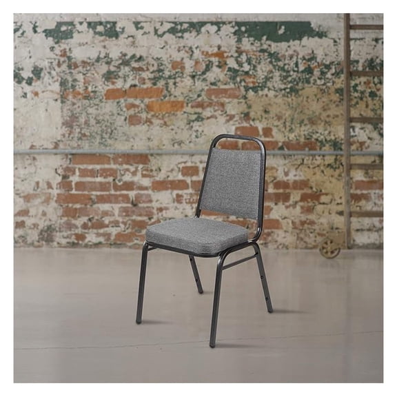HERCULES Series Trapezoidal Back Stacking Banquet Chair with 2.5" Thick Seat in Gray Fabric - Silver Vein Frame