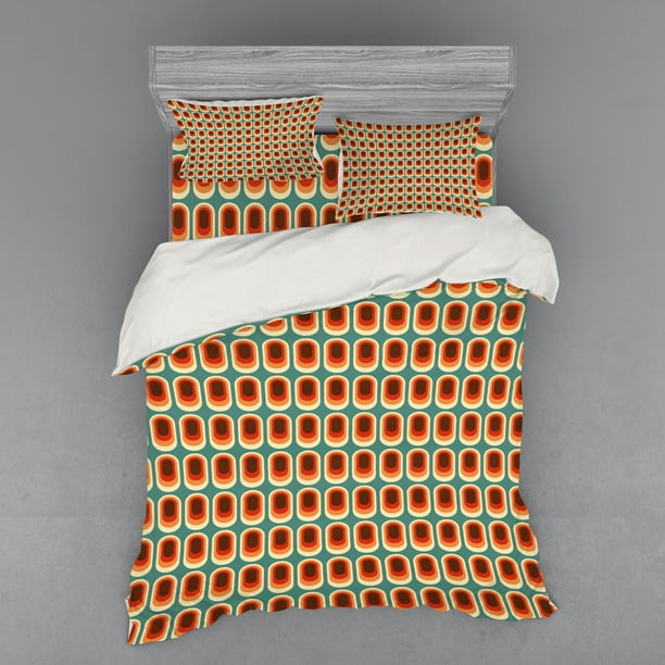 Retro Duvet Cover Set, Vintage Background in Ethno Fashion Colors