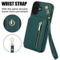 thumbnail image 5 of for iPhone 16 Plus Case Wallet for Women, Removable Adjustable Shoulder Strap Flip PU Leather Slim Back Zipper Purse Case with Card Slot Holder Stand RFID Blocking Magnetic Buttons, Green, 5 of 8