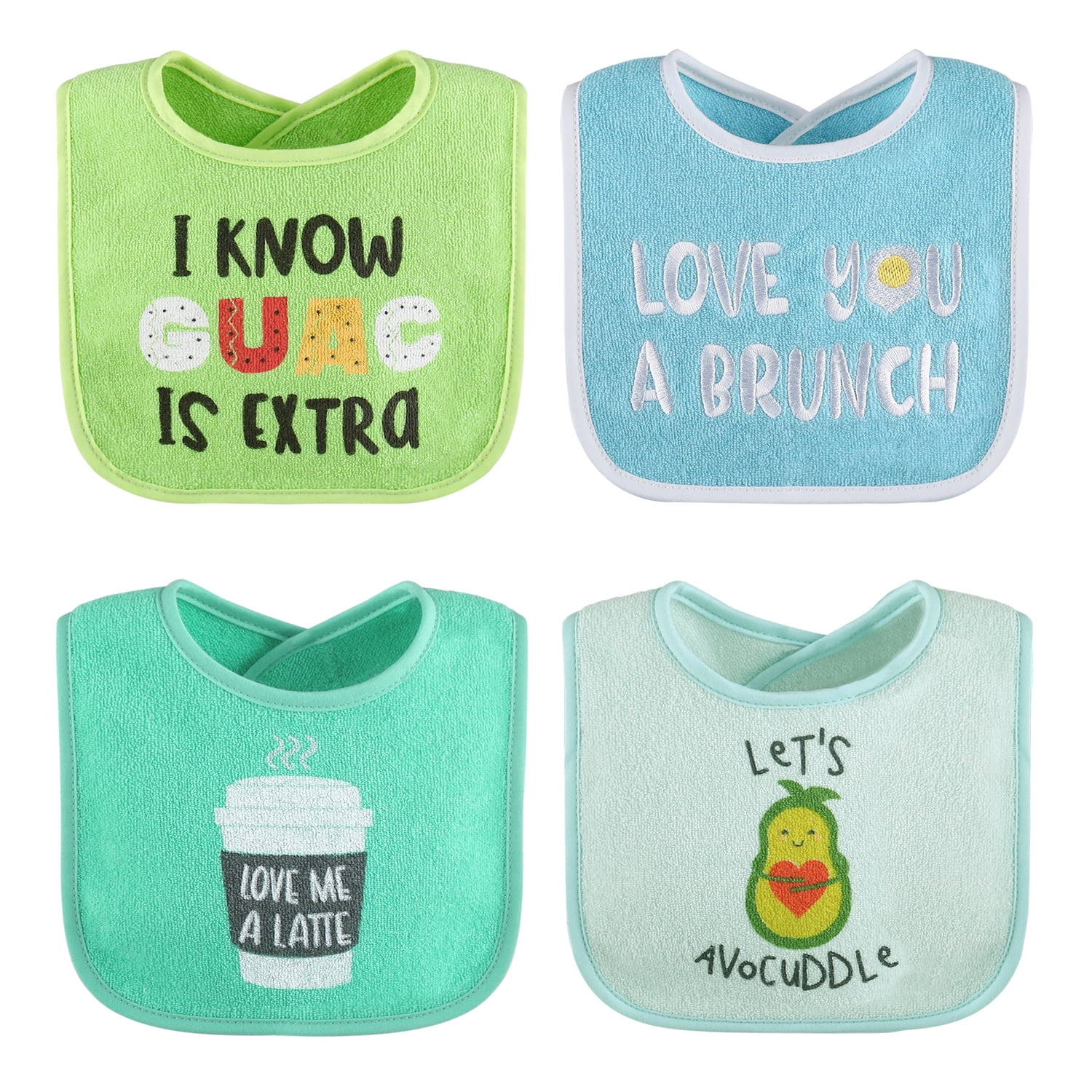 The Peanutshell Unisex Terry Bibs, 18 Pack for Feeding, Teething, or Drooling, Neutral Foods/Hello Sunshine