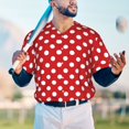 thumbnail image 5 of Hirioo Red Polka Dot for Men's Baseball T-shirt Shirts Short Sleeve Casual Summer Button Stretch T Shirts,Size S-4XL-4X-Large, 5 of 7