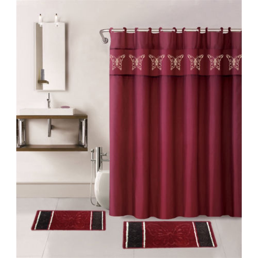 4PC BURGUNDY BUTTERFLY BATHROOM SPRING DESIGN SET 2 BATH MATH, 1PC