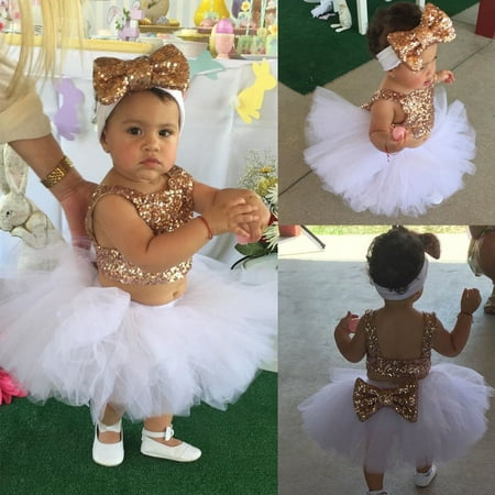 Princess Baby Girl Sequins Tops+Tutu Skirts 3pcs Outfits Set XMAS Party
