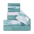 thumbnail image 3 of BNM Cotton 8 Piece Assorted Solid and Marble Towel Set, Cyan, 3 of 9