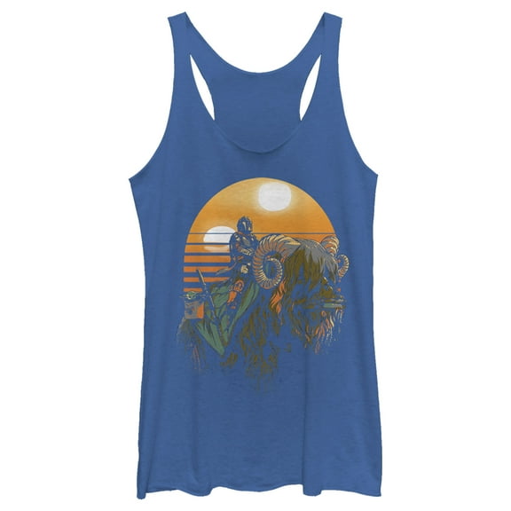 Women's Star Wars: The Mandalorian Bantha Riders Racerback Tank Top Royal Blue Heather 2X Large