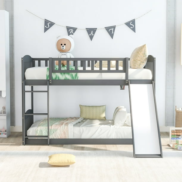 Solid Wood Low Bunk Bed 77 36 L X 74, Low Loft Bed With Dresser Underneath The Floor