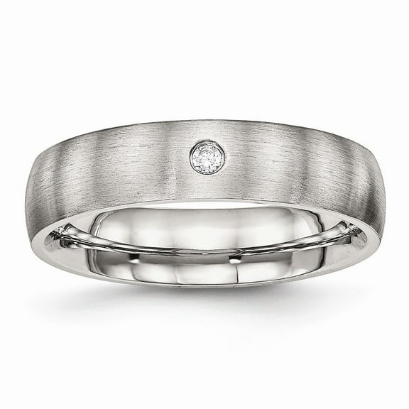 Stainless Steel Polished Grooved CZ Ring