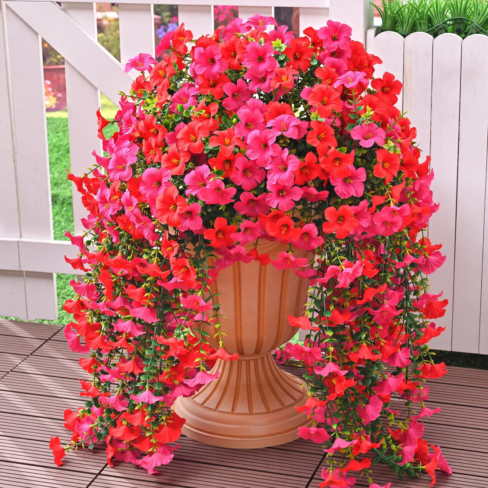 Artificial Flowers for Outdoors, 2 PCS Full UV Resistant Artificial Outdoor Flowers, Large Size Faux Flowers for Outdoor planters Fake Hanging Flowers Plants for Porch, Front Door, Garden