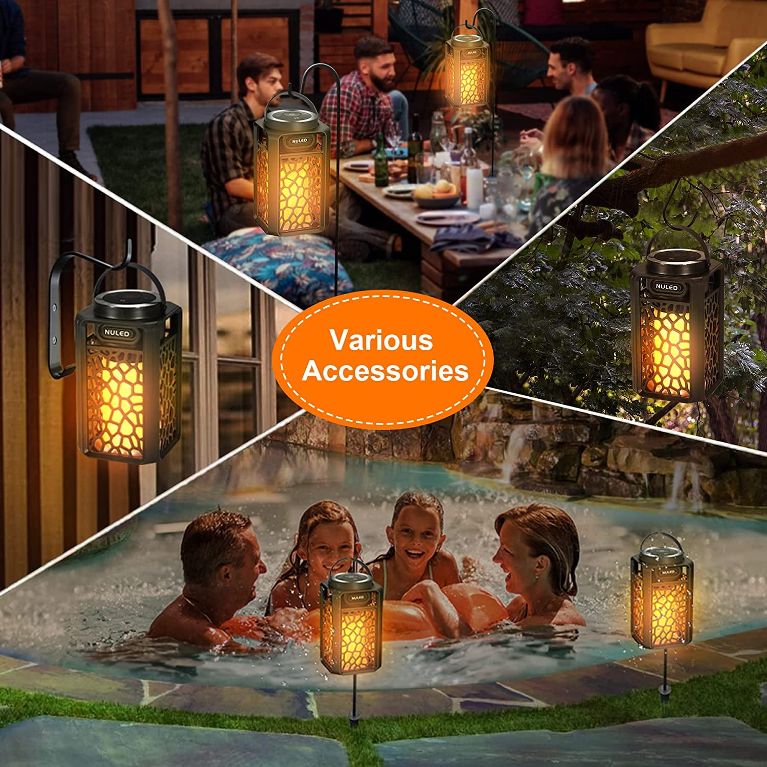 NUNET 10W TWS Outdoor Bluetooth 5.1 Speakers Flame Speakers Tiki Torch Lantern Waterproof Wireless Portable Sound System 2PK