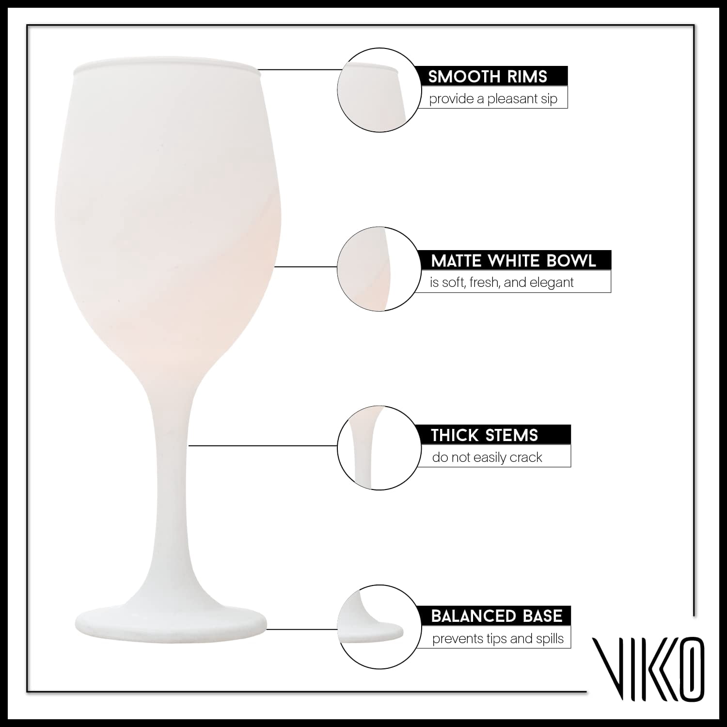 Vikko White Wine Glasses, 14 Ounce Wine Glass, Set of 6 Matte White Stemmed Wine Glasses for Red and White Wine, Thick and Durable Wine Glasses