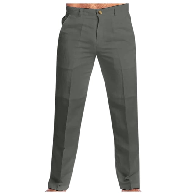Pantalones cargo de algodón y lino para hombre: cintura elástica, cuatro bolsillos, corte holgado, pantalones informales/deportivos para todas las estaciones con cordón