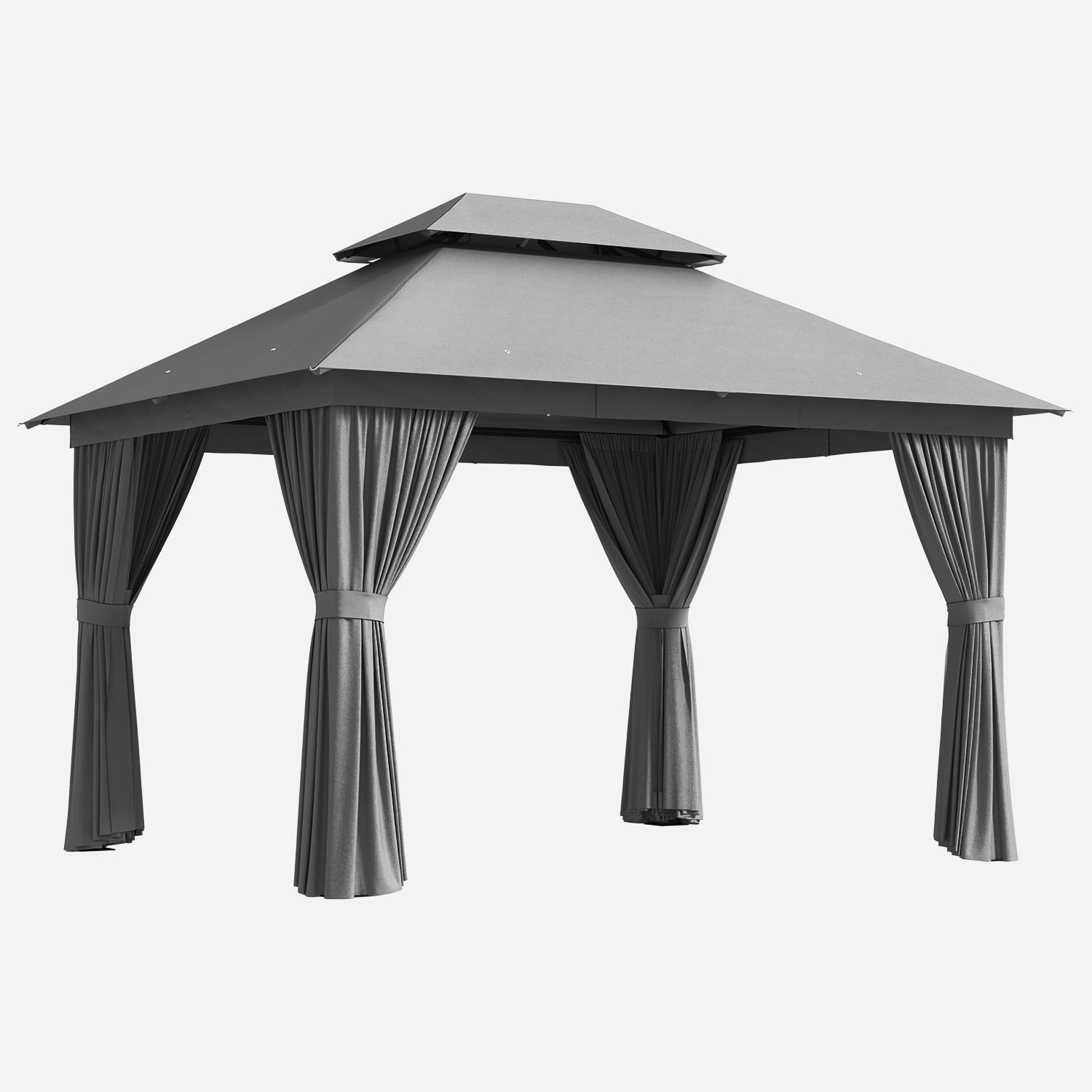 BaPiPro 10'x12' Patio Gazebo, Heavy Duty Double Roof Outdoor Canopy Tent, Mosquito Netting & Sidewall Curtains Included, UV/Wind Resistant Shelter for Garden, Deck, Backyard (Gray)