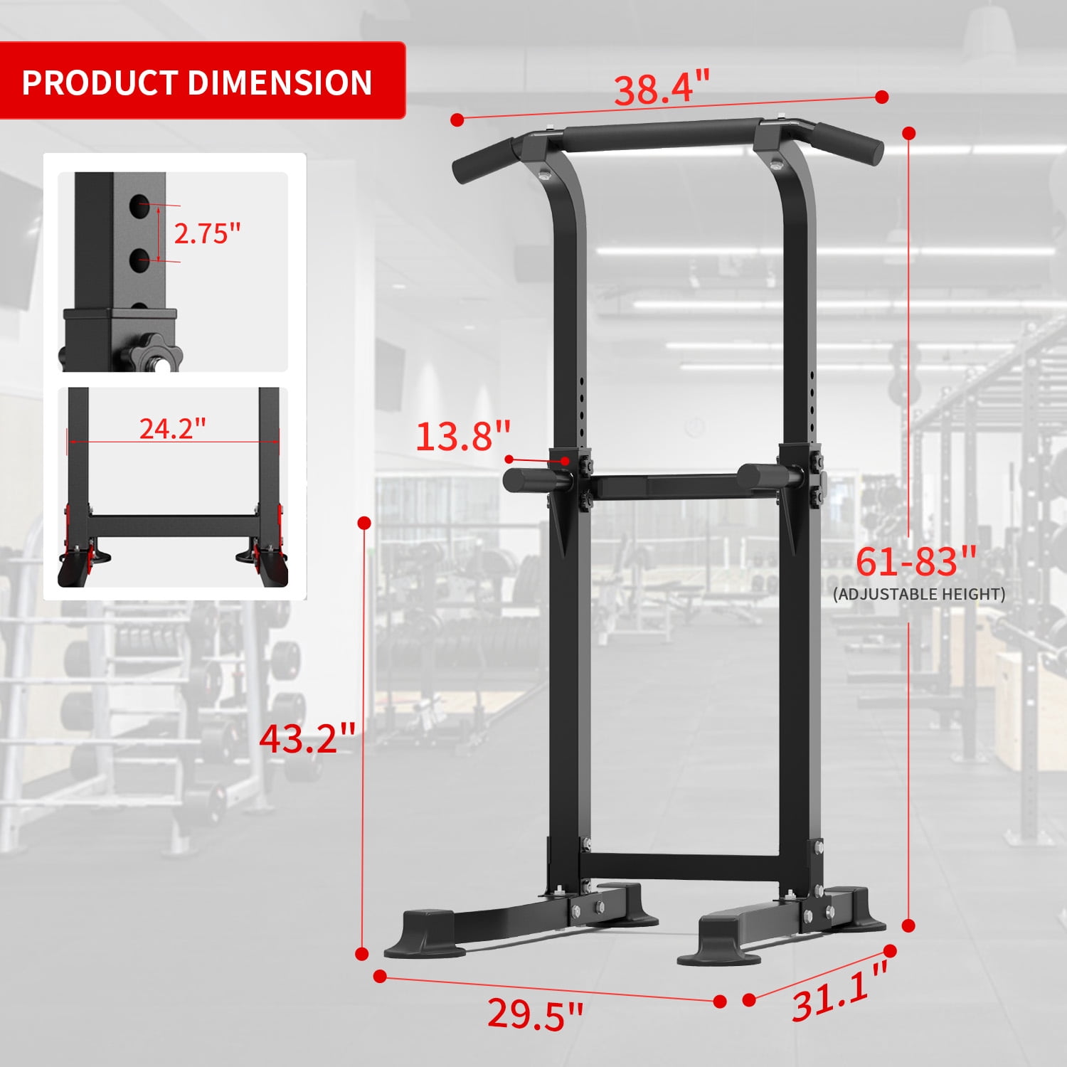 Wesfital Power Tower Pull Up Bar, Pull Up Bar Station Workout Dip Station Height Adjustable Strength Training Equipment 330lbs Weight Capacity, Black