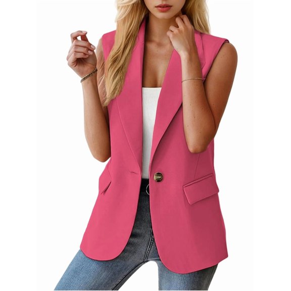 Women'S Sleeveless Vest Tops Summer Trendy Casual Work Blazer with Pockets Rose Red XXL