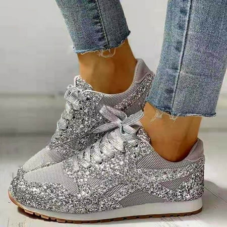 

Summer Savings Clearance! Zpanxa Womens Casual Shoes New Sequined Womens Shoes Foreign Trade Plus Size Fashion Sports Casual Shoes Silver 42