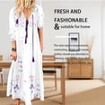thumbnail image 4 of Enqiretly Bohemian Print Maxi Dress V Neck Drawstring Lace Neck Drawstring up Long Sleeve Clothes White M, 4 of 6