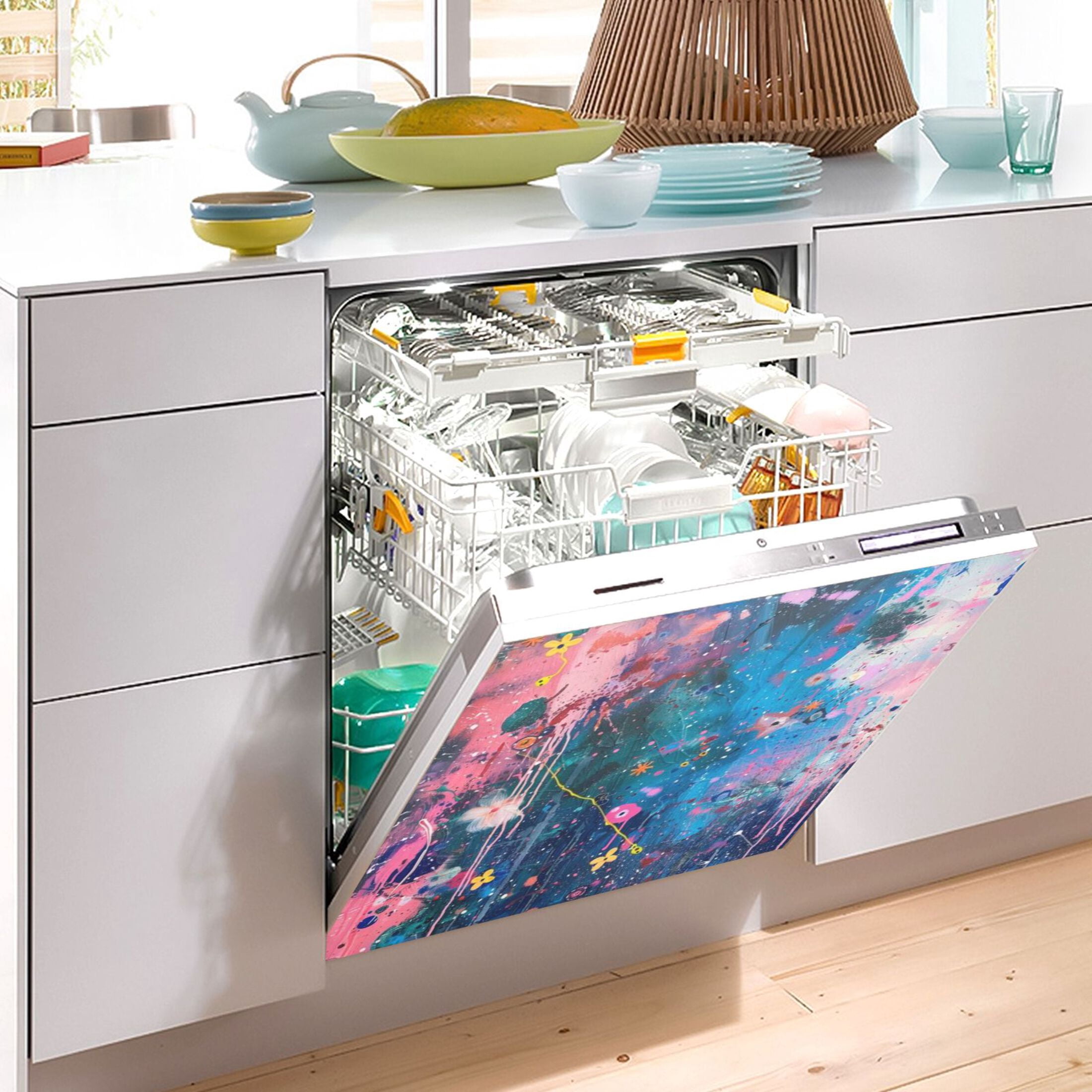 Dishwasher Magnetic Sticker 23x26 Inch Refrigerator Magnetic Sticker Washing Machine Magnetic Sticker Kitchen Panel Magnetic Sticker Home Decor Pink Sunset and Night