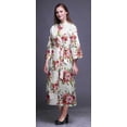 thumbnail image 3 of Bimba White Floral Leaves & Peony Womens Robe Dressing Gown Long Bride Getting Ready Shirt Printed Bath Robe Girls XS, 3 of 5