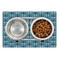 thumbnail image 1 of Peacock Pet Mat for Food and Water, Simplified Floral Like Bird Motifs in Rhythmic Arrangement Print, Non-Slip Rubber Mat for Dogs and Cats, 18" X 12", by Ambesonne, 1 of 2
