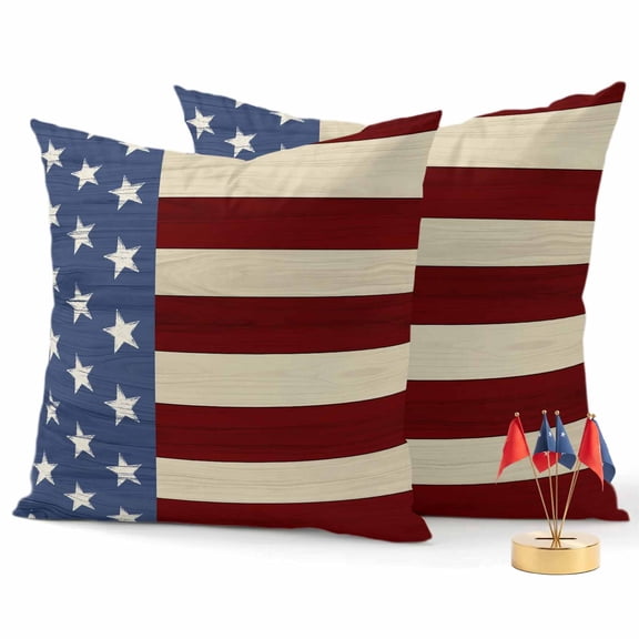2 Pack Outdoor Waterproof Throw Pillows,Independence Day Stars and Stripes Decorative Square Pillow Case Patio Pillows for Chair Couch Sofa 16x16in