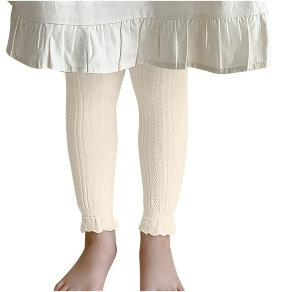 Odeerbi 3-8 Years Kids Girls Rib Knit Leggings Ruffle Stretchy Tights Compression Pants Winter Elastic Warm Pantyhose Bottom Socks Pants