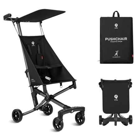 QPlay Lightweight Travel Compact Foldable One-Hand Fold Adjustable Canopy Umbrella Stroller with Backpack, Black