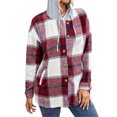 thumbnail image 3 of Seyurigaoka Winter Women Juniors Woolen Shacket Coat, Plaid Long Sleeve Hooded Jacket with Pockets, 3 of 6