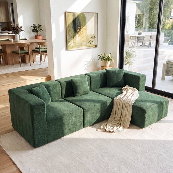 BEHOST 102.5" L Shaped Modular Sectional Sofa with Extra Deep Seats, Cloud Couch for Small Living Room,Teddy Green
