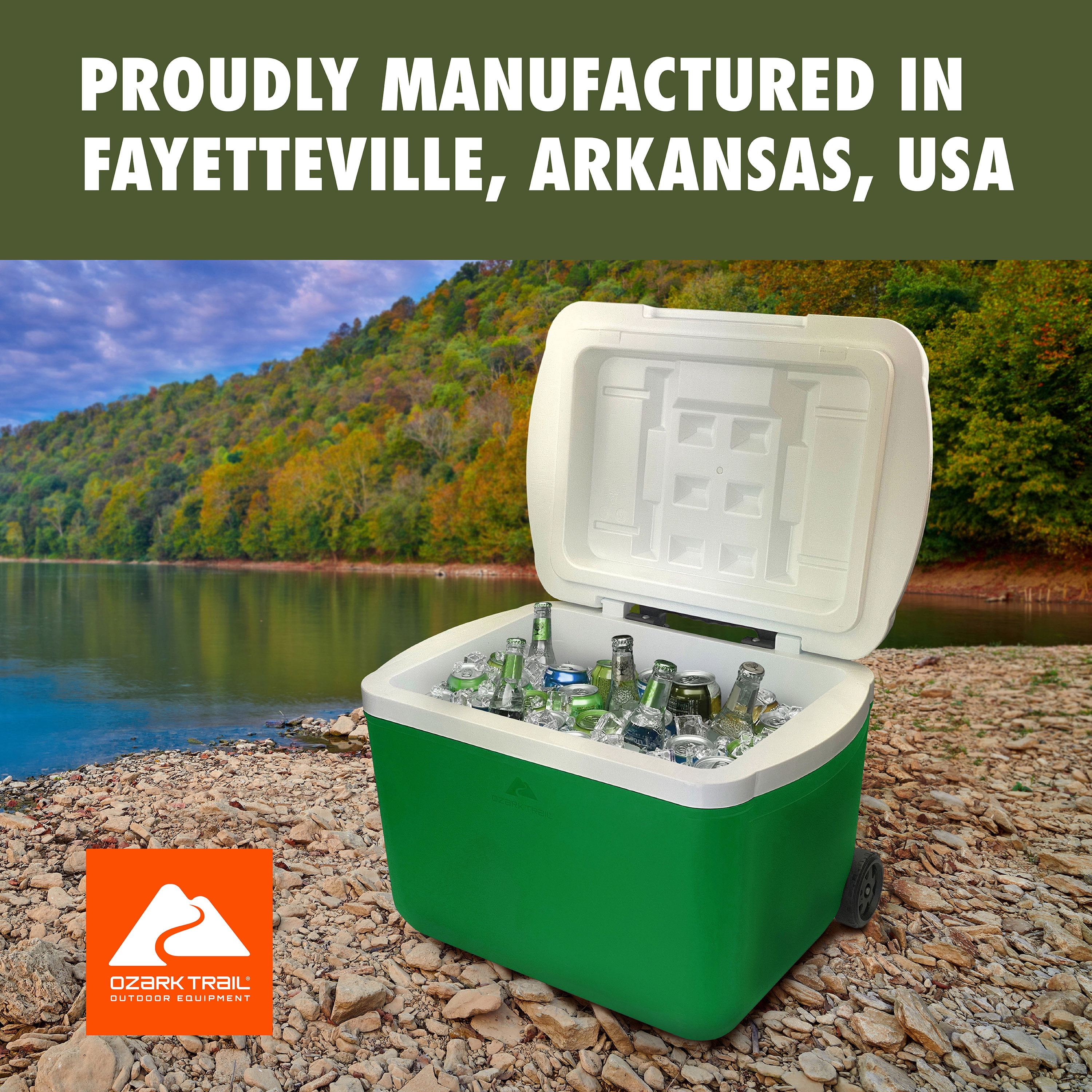 Ozark Trail 30 Quart Capacity Hard Side Wheeled Cooler, 42-Can, Bright Green