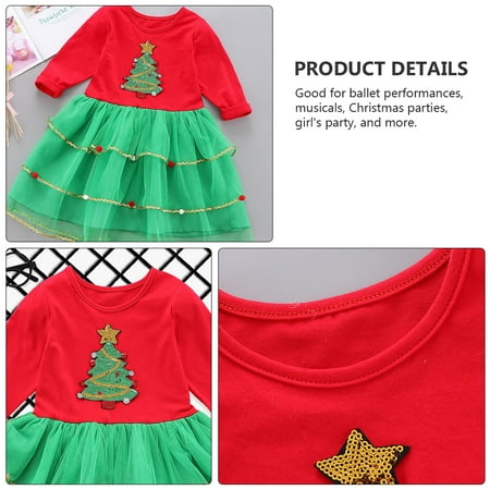 

1Pc Christmas Tutu Dress Sequins Xmas Tree Pattern One-piece Girl Tulle Skirt