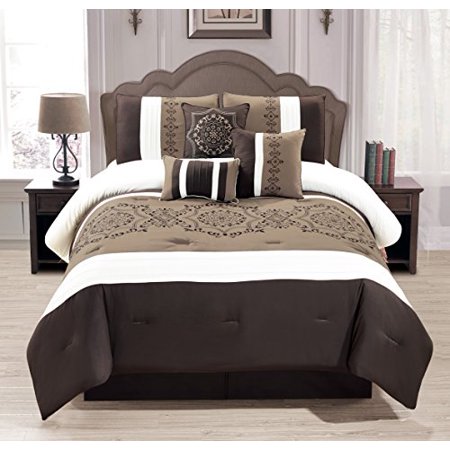Wpm 7 Pieces Complete Bedding Ensemble Brown Taupe Victorian Print