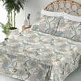 thumbnail image 3 of Ambesonne Floral Design Fitted & Flat Sheet with Shams 4 Pcs Set, Flowers Retro Leaves, Calking, Cream Pale Azure Blue, 3 of 5