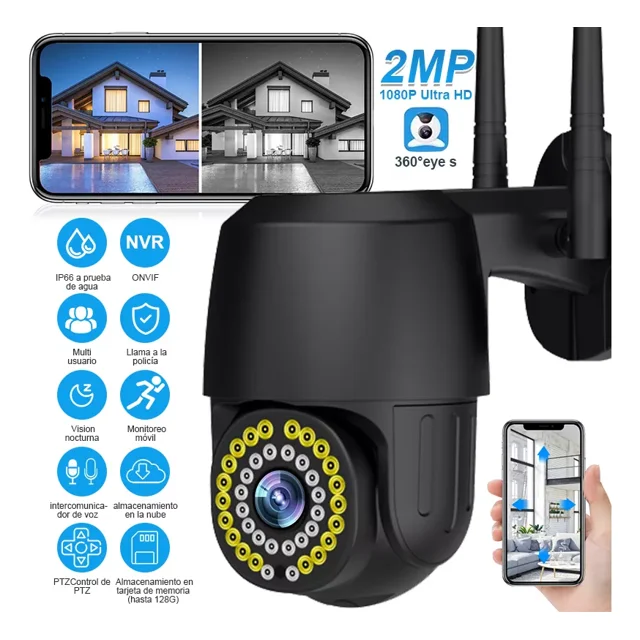 Cámara De Seguridad Exterior 2mp Wifi Visión Nocturna Alarma 38led Starcat Ec107 Color Negro