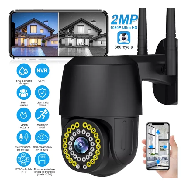 Cámara De Seguridad Exterior 2mp Wifi Visión Nocturna Alarma 38led Starcat Ec107 Color Negro