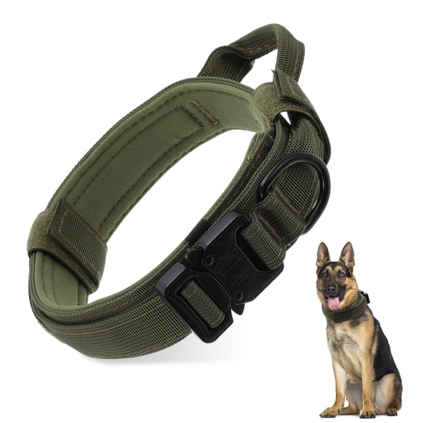 Collar para perros grandes Unique Bargains ajustable, collar de alta resistencia con mango, collar táctico para perros, collar de alta resistencia color verde militar M
