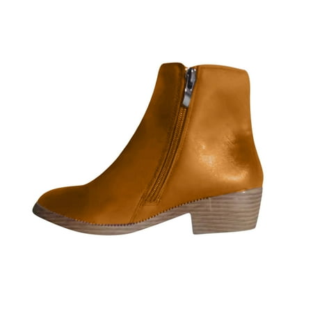 

KBKYBUYZ Women s Leather Solid Color Sleeve Short Mid Heel Pointed Retro Boots