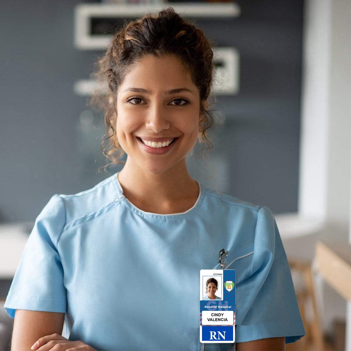 50 Pack - RN Registered Nurse Vertical Hospital ID Badge Buddies for Nurses with Blue Background by Specialist ID