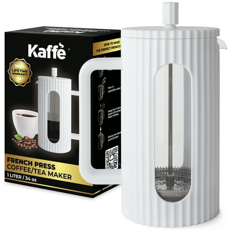 Kaffe Large French Press Coffee Maker. Double-Wall Stainless Steel Tea & Coffee Press with Extra Filter , White (1L)