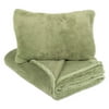2-piece Oil Green Solid Throw And Pillow Set